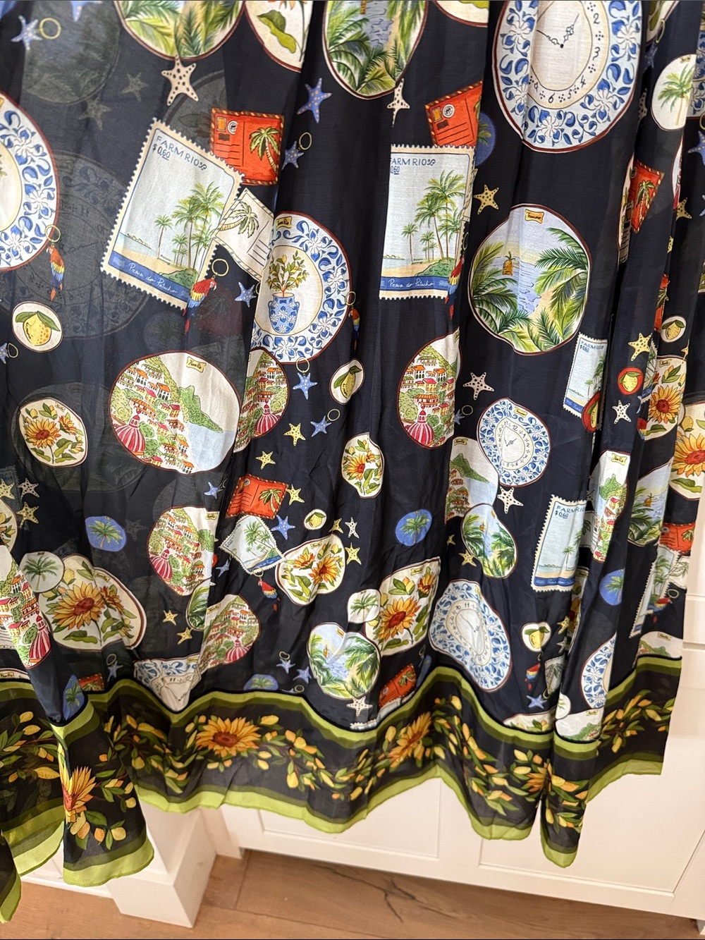 FARM Rio Black Maxi Dress with Sunflower and Olive Trim - Picture 4 of 10